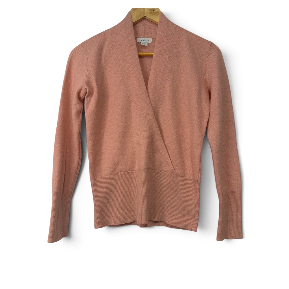 Sundance Women XXS Petite Pink 100% Cashmere Wrap V-Neck Sweater Long Sleeve